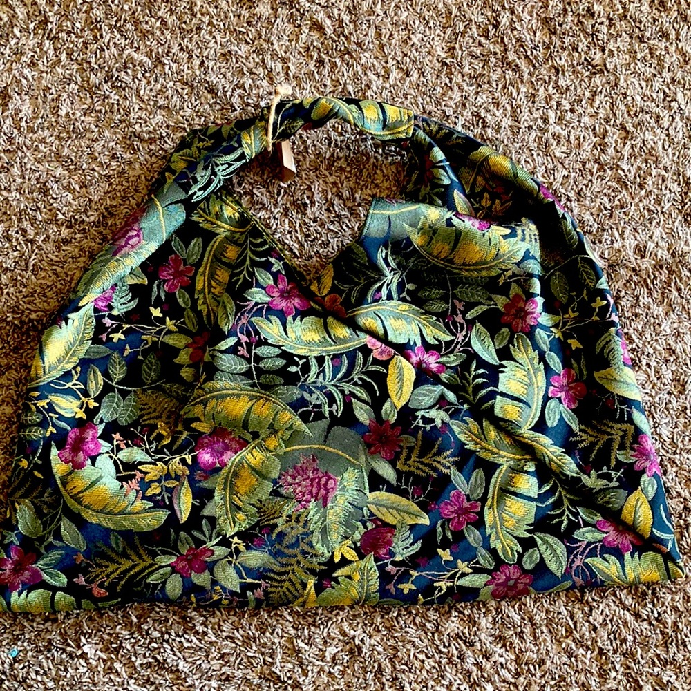 Large floral print upcycled hobo bag